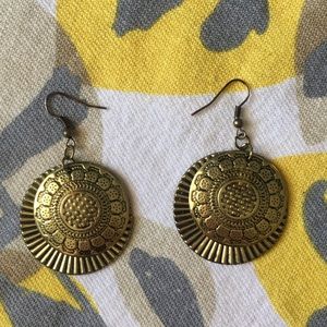 Boho Bronze Textured Medallions Dangle Gypsy